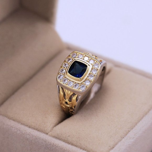 Luxury Engagement/Wedding Blue Stone Vintage Gold Ring for Women, VIP345 - Picture 4 of 10
